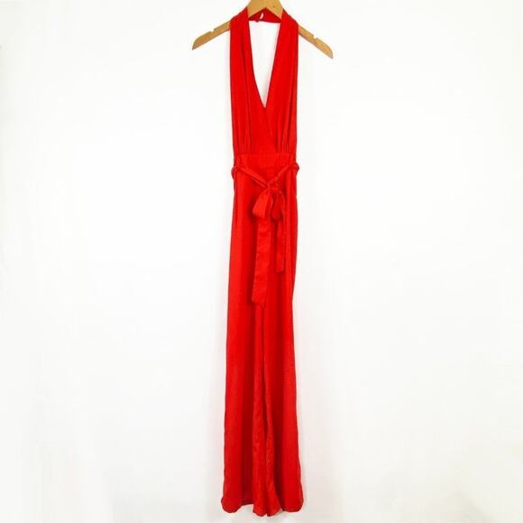 Lulus Red Halter Backless Sleeveless Jumpsuit Pants Cocktail - Picture 2 of 12